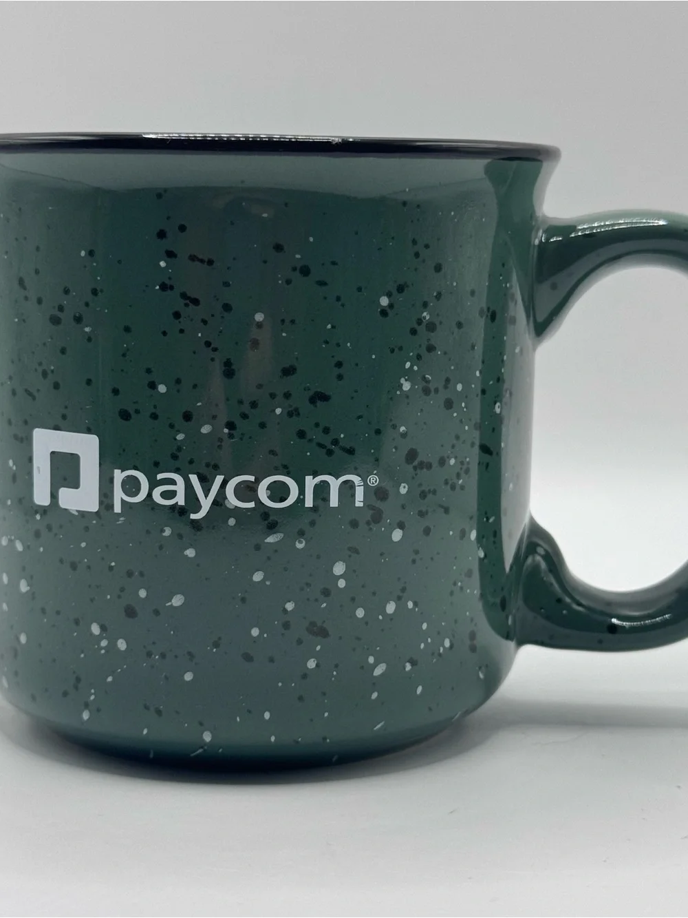 Set Of 2 Speckled Ceramic Campfire Mugs w/‘PAYCOM’ Logo